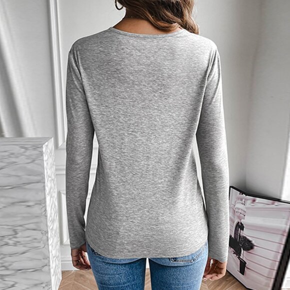 2/$40 Women's Grey Long Sleeve VNeck Top Casual Lightweight Pullover Fall Winter - Picture 7 of 7